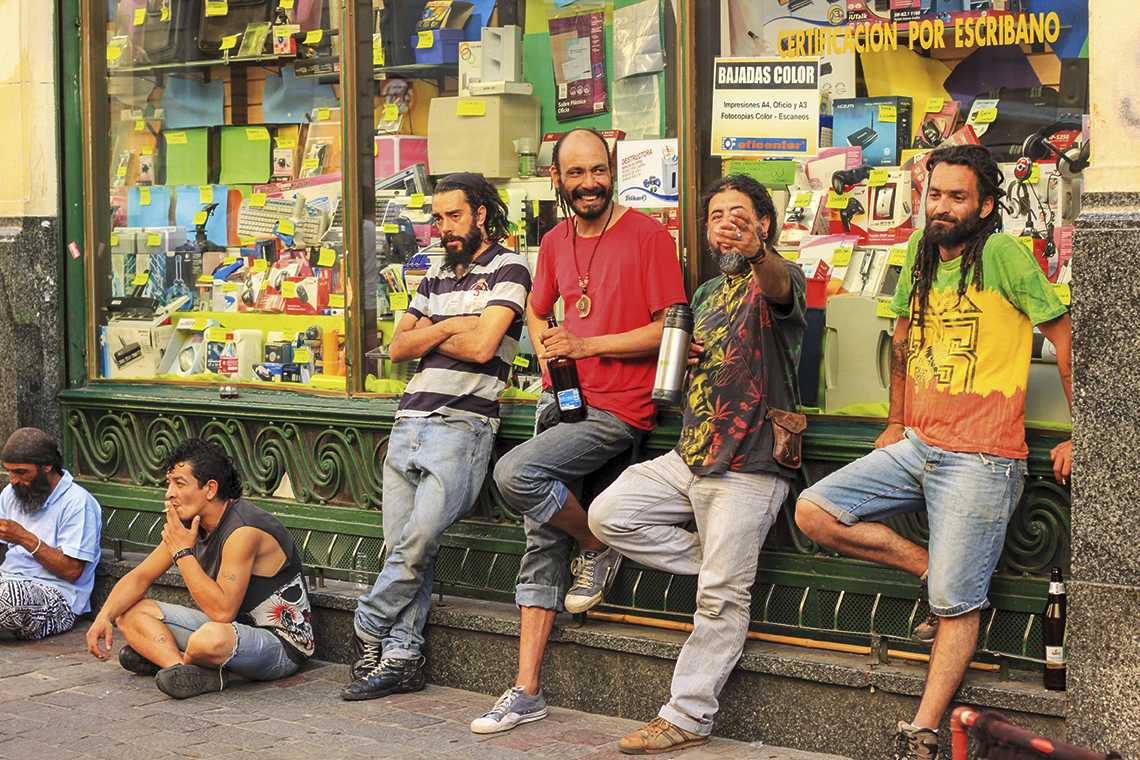 Calle Florida is a pedestrian shopping street situated in the center of Buenos Aires. The street is home to countless shops, vendors, restaurants, and your atypical group of men enjoying a beer amongst friends.