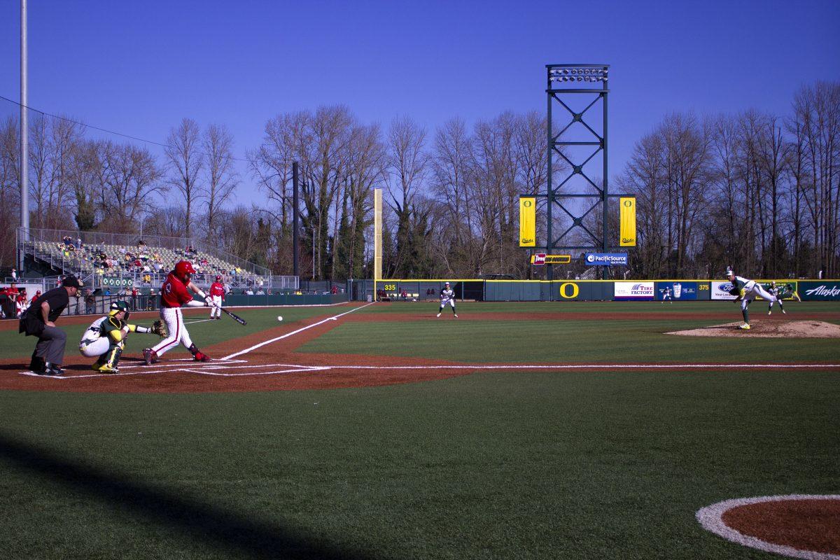 David Peterson (3) strikes out Anthony Brocato (29) in the top of the fourth inning for the second out. (Andrew Bantly/Emerald)