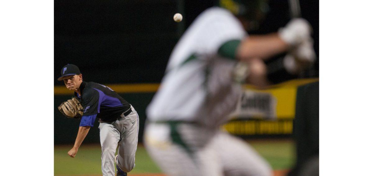 Pilots left-handed pitcher Cole Dougherty (39) throws a fast ball. The Oregon Ducks are upset by Portland 4-6 PK Park in Eugene, Oregon on March 31, 2015. (Cole Elsasser/Emerald)