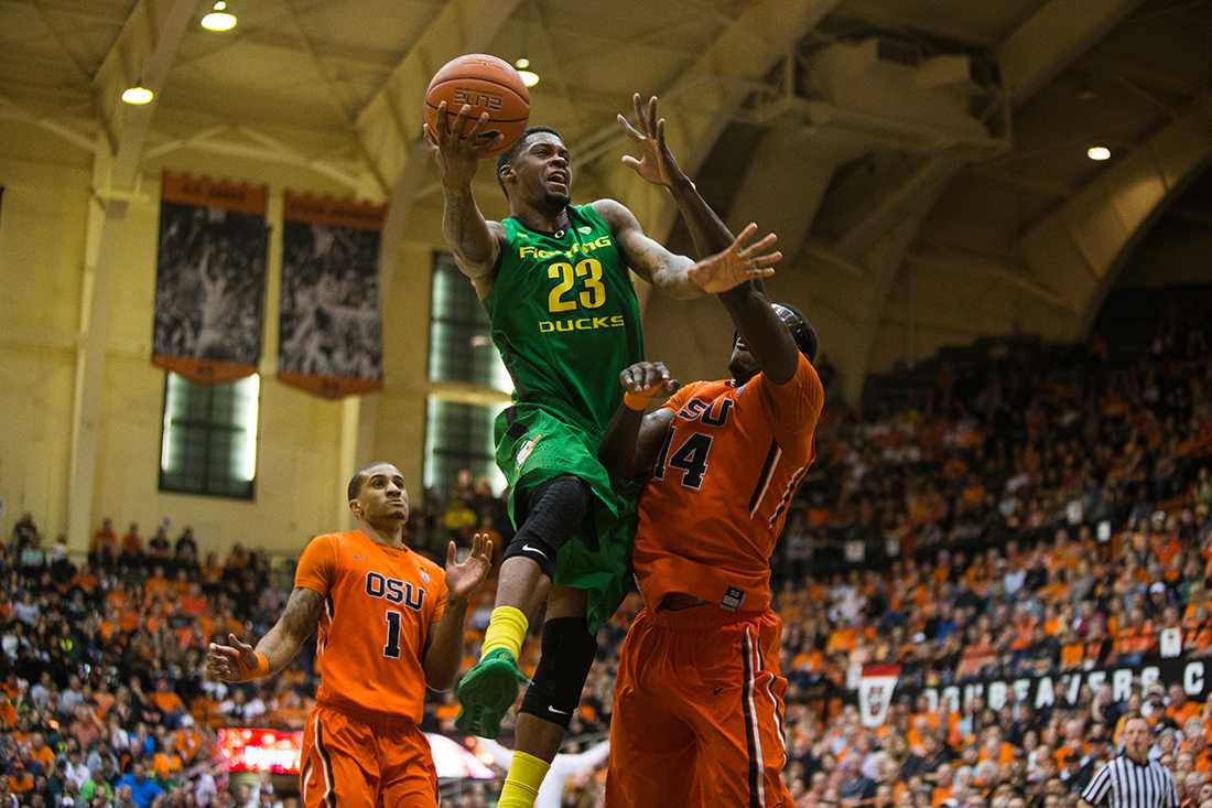 The Oregon Ducks play the Oregon State Beavers at Gill Arena in Corvallis, Oregon on March, March 4. (Taylor Wilder/Emerald)