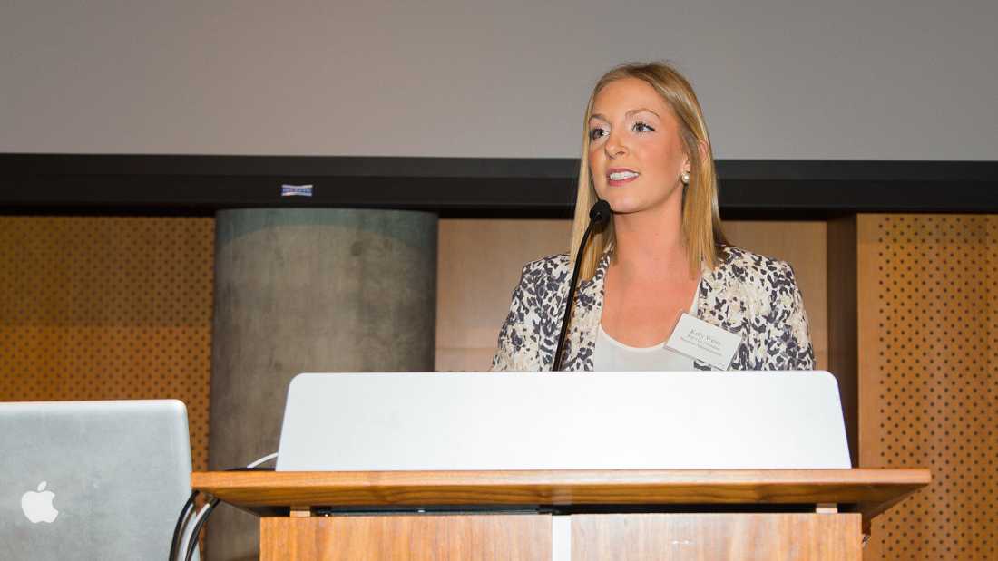 Oregon senior and Women in Business vice president Kelly Weiss speaks at the annual Women In Business Gala on Wednesday, February 25, 2015. (Taylor Wilder/Emerald)