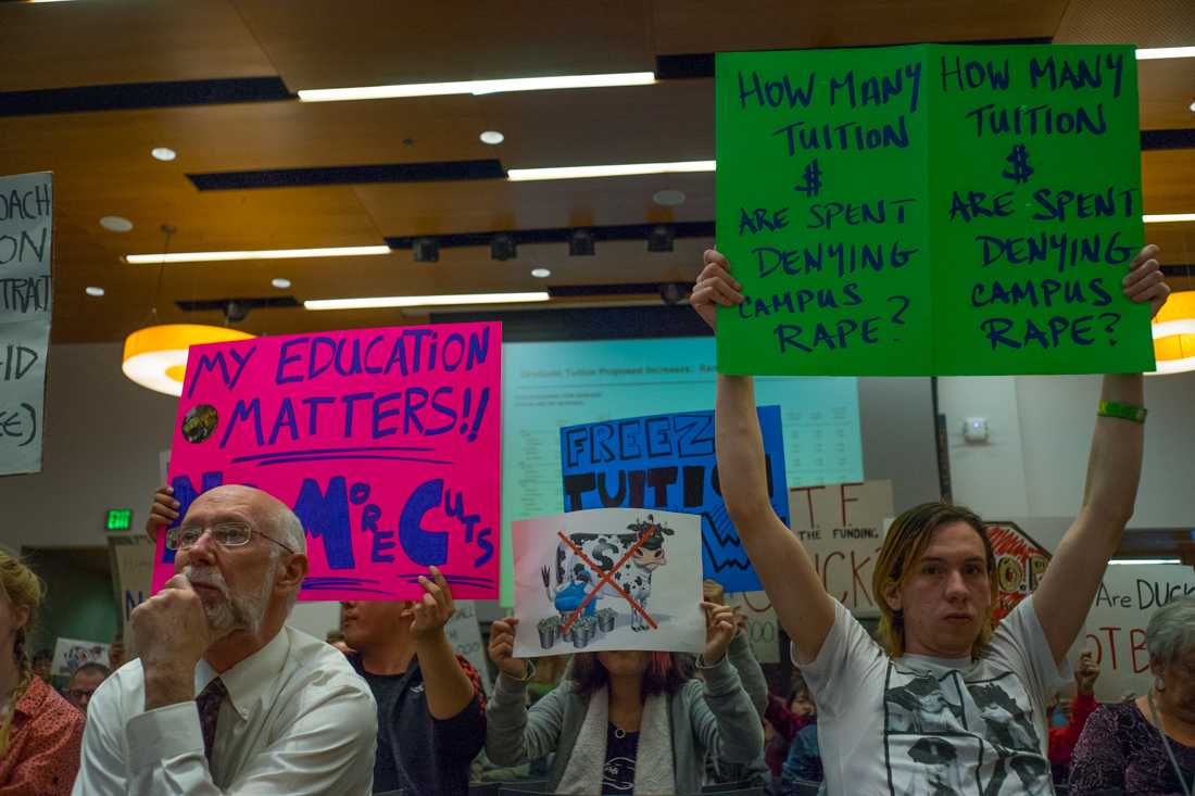 A tuition protest sent the University of Oregon&#8217;s board of trustees into recess Thursday afternoon. The board is expected to approve a 3.7 percent increase.