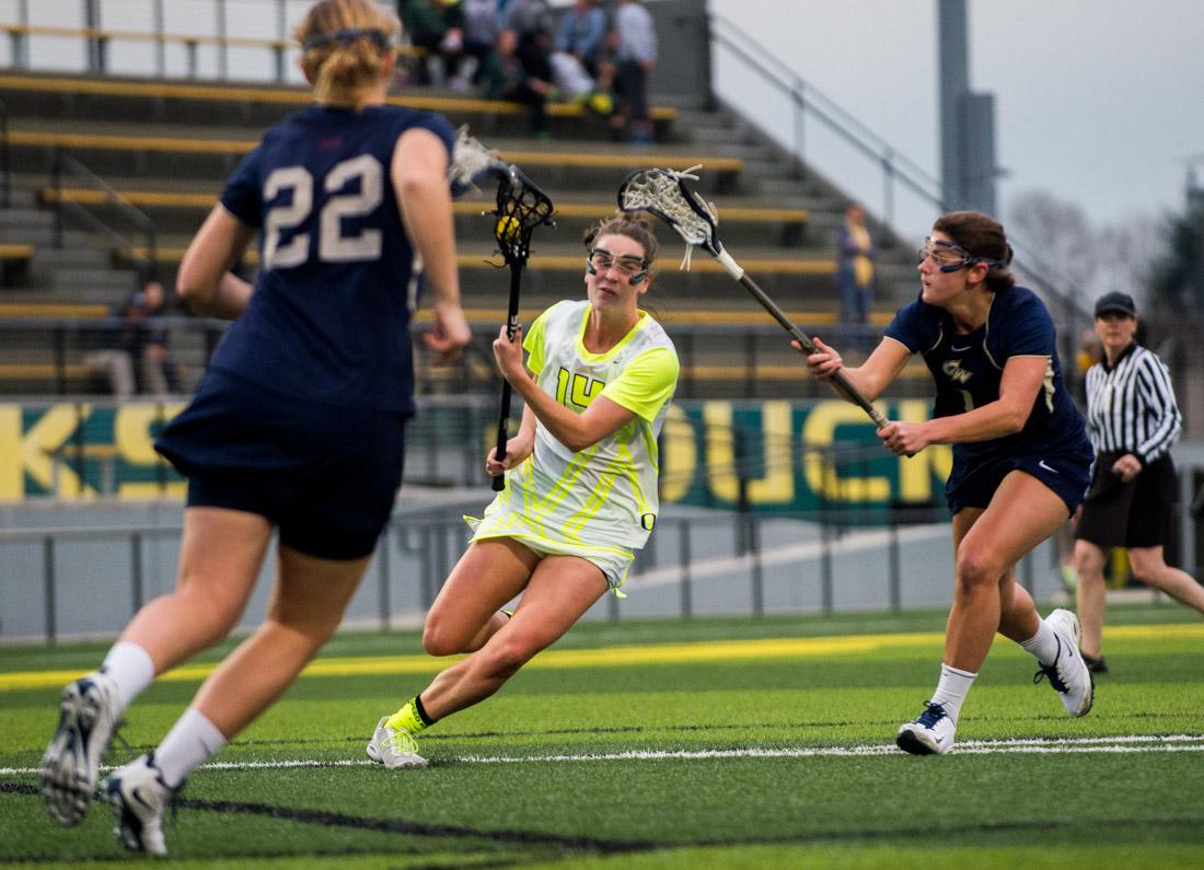 It was just 8:14 minutes into the game and Oregon women&#8217;s lacrosse already built an insurmountable lead. Olivia Pyne netted the first two goals. Holly Johnson continued the scoring with a team-leading 14th goal on the season, and Carly O&#8217;Connell scored off a free position shot to give the Ducks &#8230;