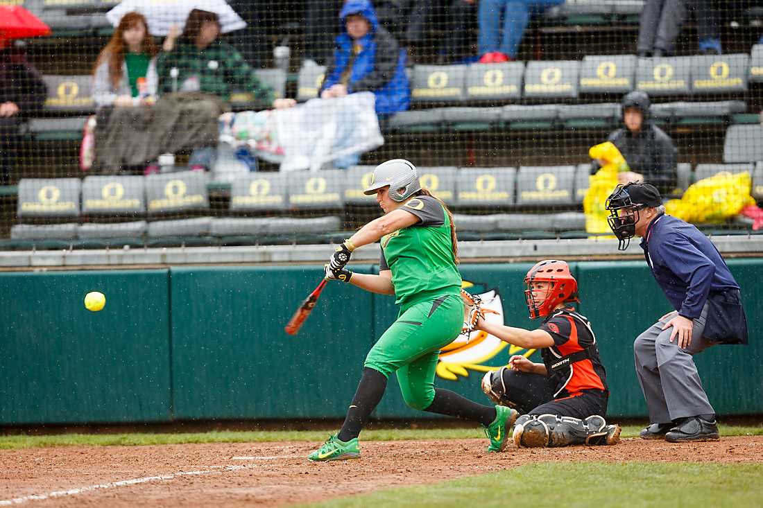 Within moments&#160;of the start of the second game in&#160;Sunday&#8217;s&#160;double-header between Oregon and Oregon State at Howe Field, a rain delay forced both teams to clear the field. There were two outs in the bottom of the first and Oregon had runners on second and third. Minutes&#160;after the brief delay, Hailey &#8230;