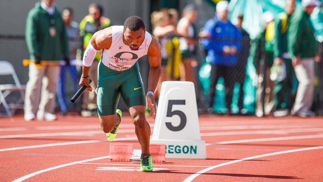 Oregon&#8217;s Tony Brooks-James is currently balancing spring football with the stress of being a full-time sprinter on the school&#8217;s track and field team. (Taylor Wilder/Emerald)