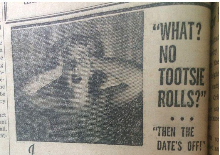 A Tootsie Roll ad from 1950, published in the Emerald. (Emerald Archives)