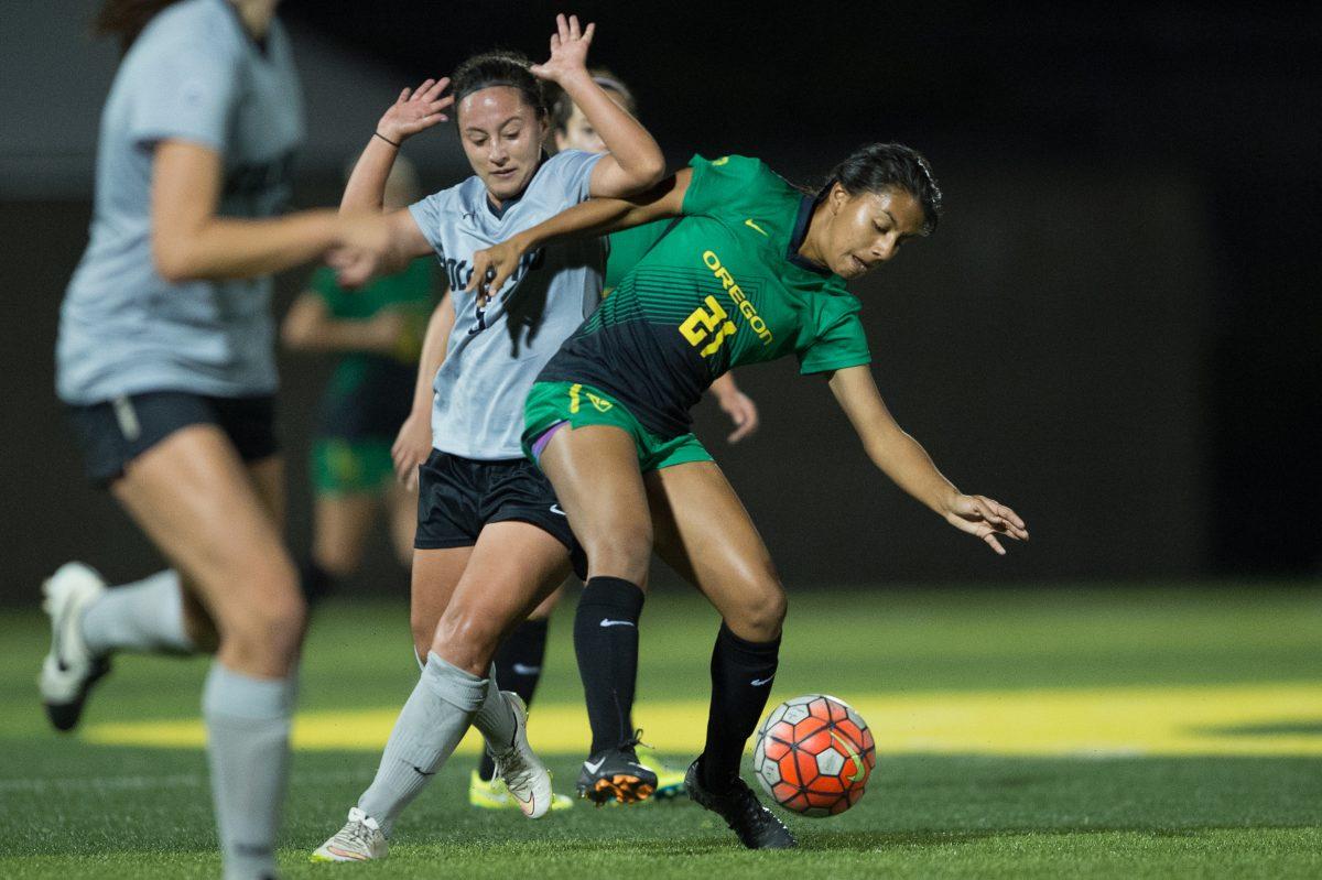 <p>A floating header by freshman Kyra Fawcett in the 74th minute proved to be the difference in the Ducks’ 1-0 win over Colorado on Friday night in their home opener at Pape Field. The win moves Oregon to 4-6-0 on the year and 1-1-0 in Pac-12 play.</p>