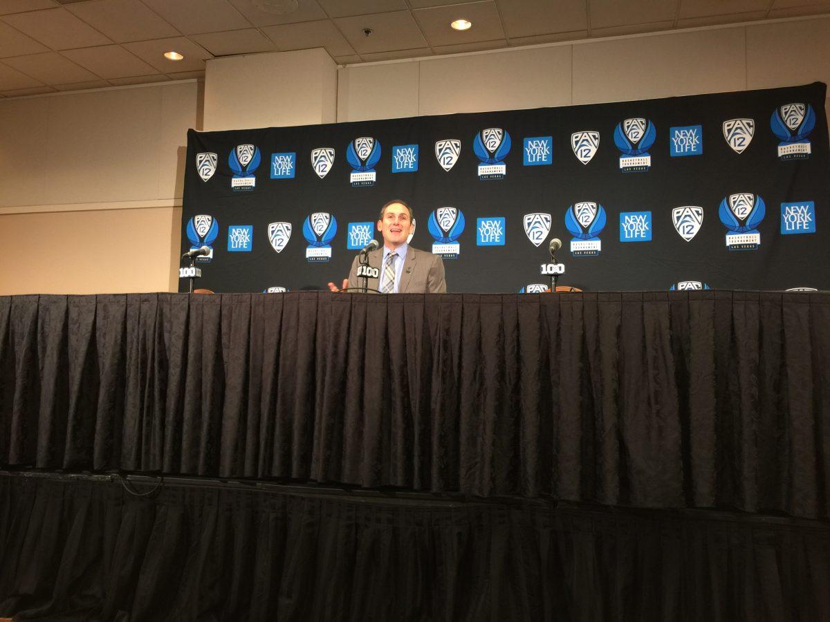 Pac-12 Commissioner Larry Scott announces new three-year deal to host conference tournament at brand new T-Mobile Arena to media members