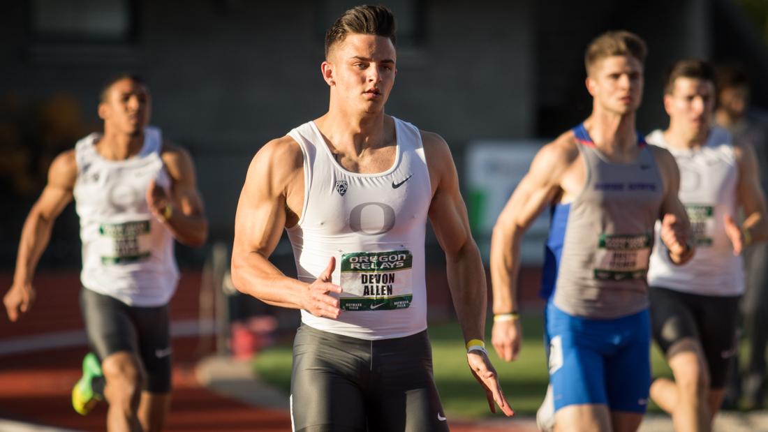 Puke and rally wasn&#8217;t on the menu for Devon Allen today; winning was. The dual-sport star set a new personal record in the 200 as the Ducks had an overall solid performance at the Oregon Relays at Hayward Field. Full on a spinach and bacon omelette, half a chicken and &#8230;