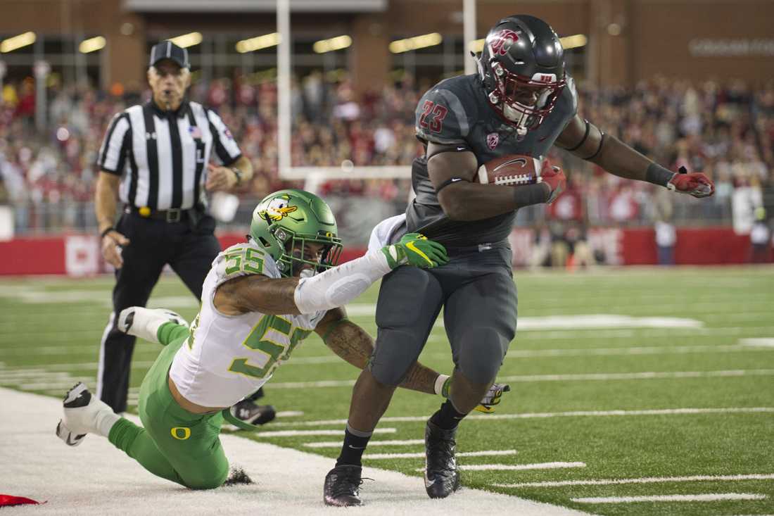 <p>The Oregon defense looks lost. Whatever the Washington State Cougars called on offense, it worked. Washington State has an air raid offense, but the team ran the ball with ease against an Oregon front seven that struggled all night. The Cougars entered the game with 410 rushing yards on the season …</p>