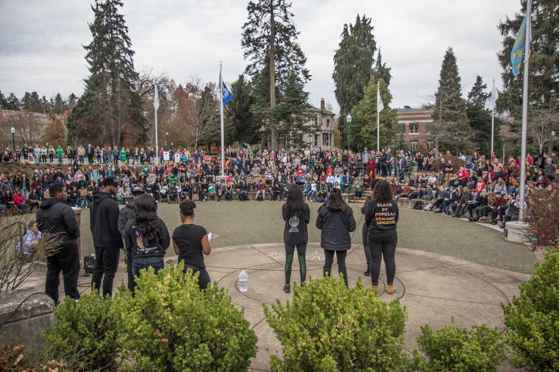 Black student groups called for University of Oregon administration to meet 12 demands to increase inclusivity for African-American students during a rally at the EMU Amphitheater at 2 p.m. Friday. The Black Women of Achievement, Black Student Union, Black Law Students Association, Black Student Task Force and Black Male Alliance &#8230;