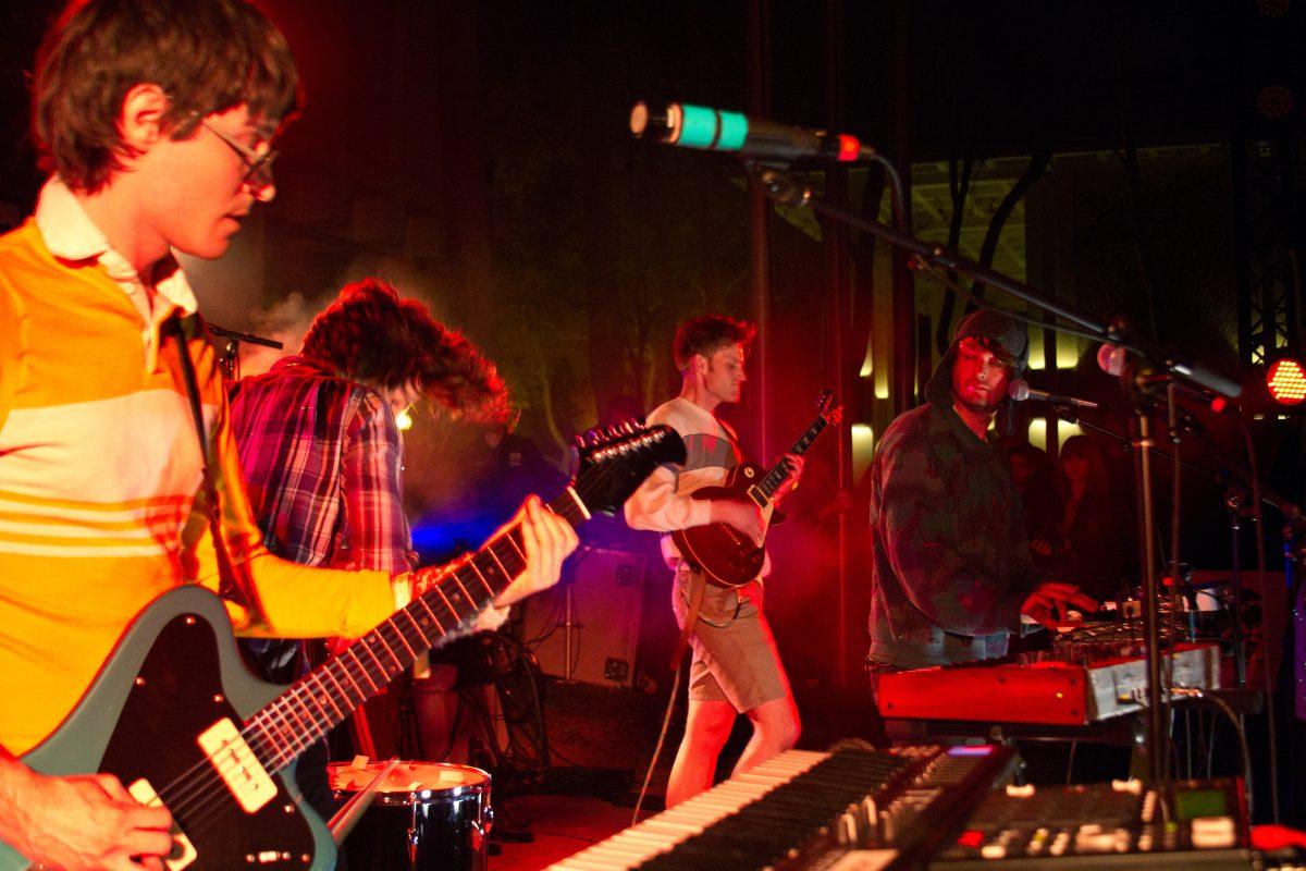 <p>Portland trio STRFKR play at KXSC fest in 2011. (Neon Tommy/Creative Commons)</p>