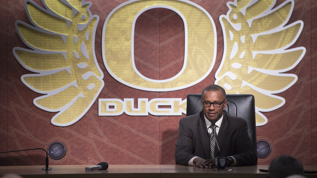 Former Oregon head coach Willie Taggart speaking to reporters during his one year as the Ducks' head coach. Taggart is named as a defendant in Brenner's lawsuit claiming he failed to adequately monitor "abusive" workouts.&#160;