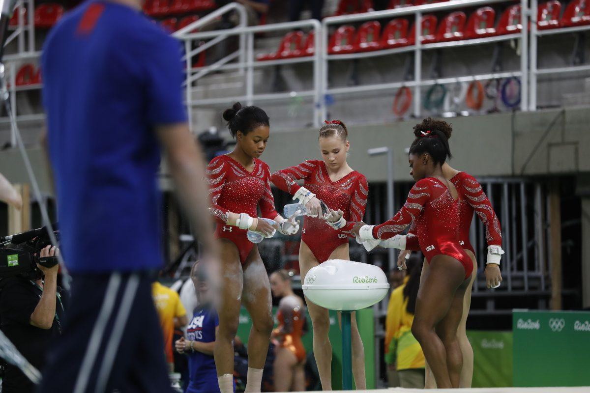 The USA Gymnastics team training at Rio de Janeiro.(Fernando Fraz&#227;o/Ag&#234;ncia Brasil)