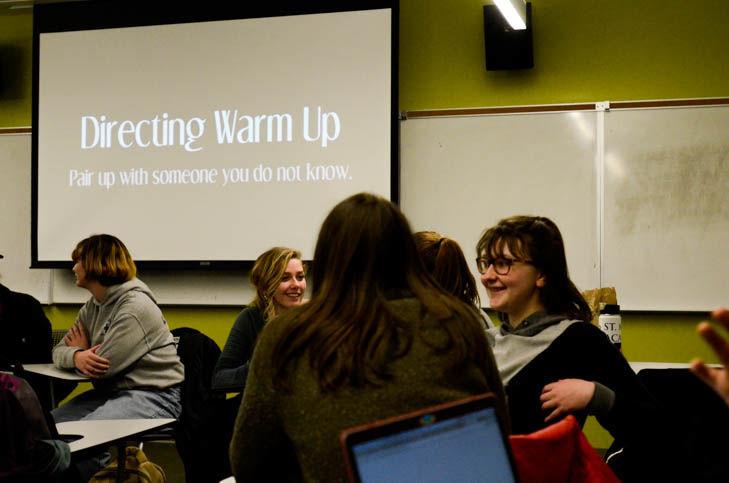 Students take part in one of Women In Film&#8217;s warm-up activities on Wednesday, Feb, 28 (Madi Mather/Daily Emerald).