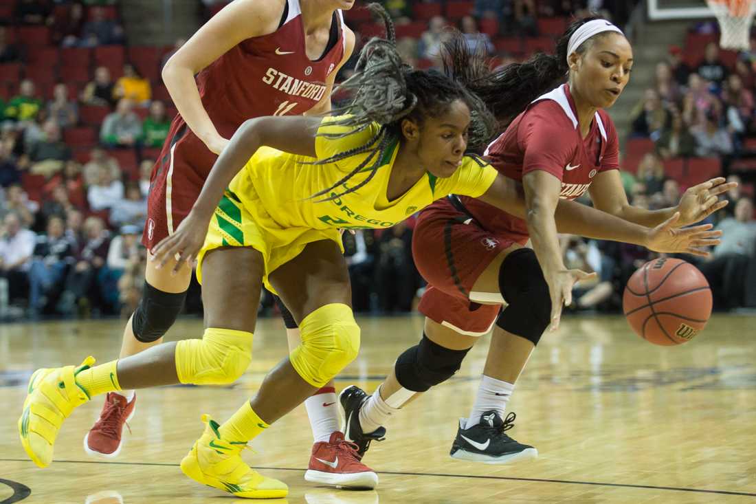 SEATTLE &#8211; In Oregon women&#8217;s basketball&#8217;s loss to Stanford during the regular season, the Cardinal turned the Ducks&#8217; 15 turnovers into 21 points. On Sunday night, the Ducks flipped the script with 24 points off of the Cardinal&#8217;s errors on their way to a 77-57 victory in the Pac-12 Tournament &#8230;