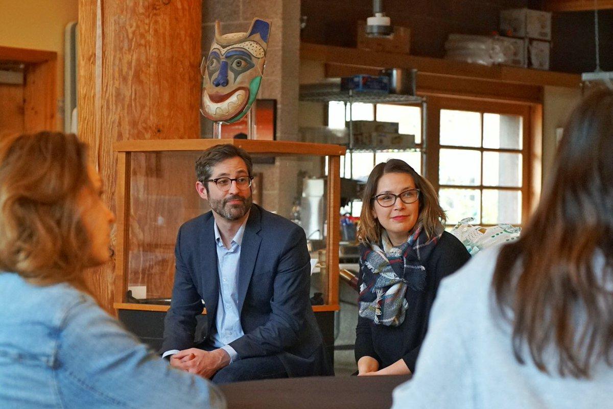 Journalism professors Todd Milburn and Lisa Heyamoto listen to a student&#8217;s thoughts on freedom of expression at the March 9 event. The married couple was recruited to facilitate these discussions because of their past work leading conversations about trust in media. (Courtesy of Emma Oravecz)