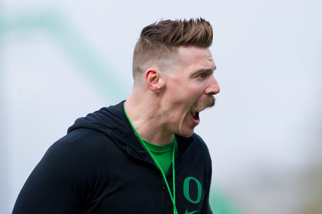 &#160; Oregon football held its fifth practice of spring, the last one before a two-week break, on Wednesday. Oregon&#8217;s new strength and conditioning coach, Aaron Feld, who&#8217;s known for his incredible mustache, spoke to the media for the first time since arriving on campus. Here are some of the questions &#8230;