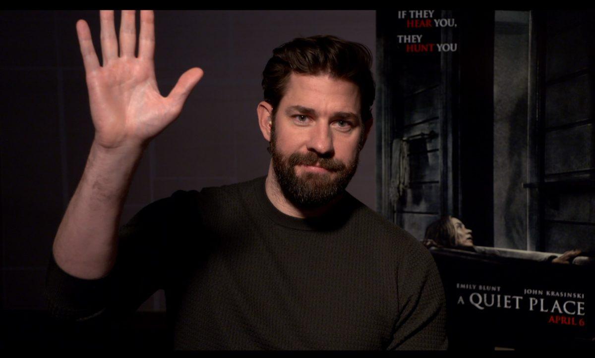 John Krasinski joined a Google Hangout call to answer questions about his new film, &#8216;A Quiet Place&#8217; (TBD Marketing).