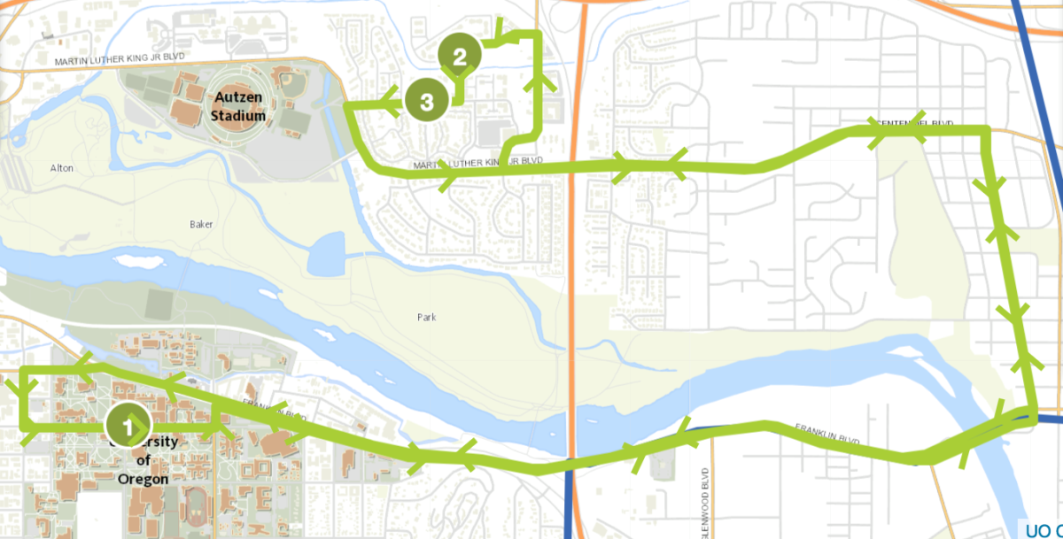 The newest Campus Shuttle route will take students to the Autzen area. (from Facebook)