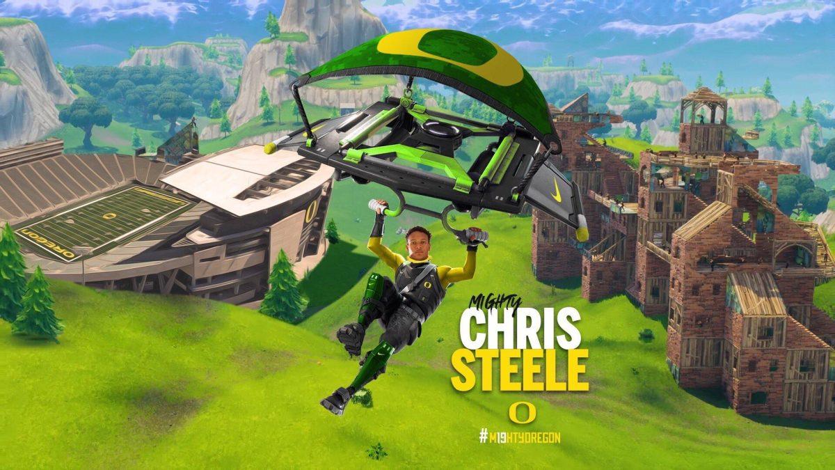 Five-star recruit Chris Steele portrayed in an Oregon-made edit depicting Steele as a Fortnite character (Courtesy of Oregon&#8217;s Athletic Department)