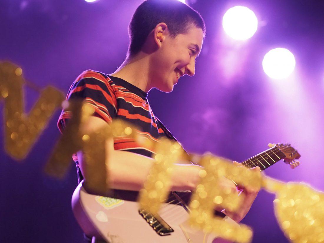 Grtea Kline makes eye contact with an audience member. Frankie Cosmos, Ian Sweet and SOAR play the Wonder Ballroom in Portland on April 20. (Sararosa Davies/Emerald).