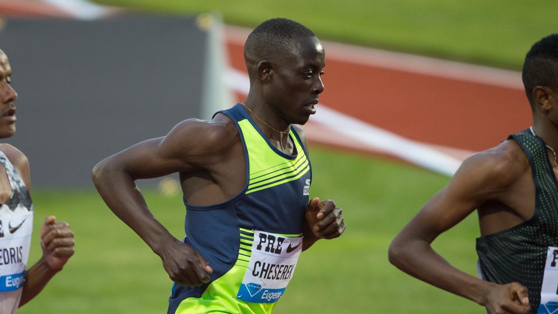 Former Oregon distance runner Edward Cheserek races in the men's 2 mile. The 44th Prefontaine Classic is held at Hayward Field in Eugene, Ore. on Friday, May 25, 2018. (Adam Eberhardt/Emerald)