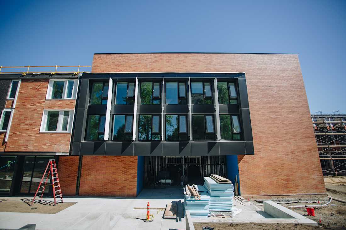 The Bean hard hat tour: The new Bean Complex sports an updated modern facade. The Emerald takes a look at the progressing renovations of Bean Hall on July 26, 2018. (Sarah Northrop/Emerald)