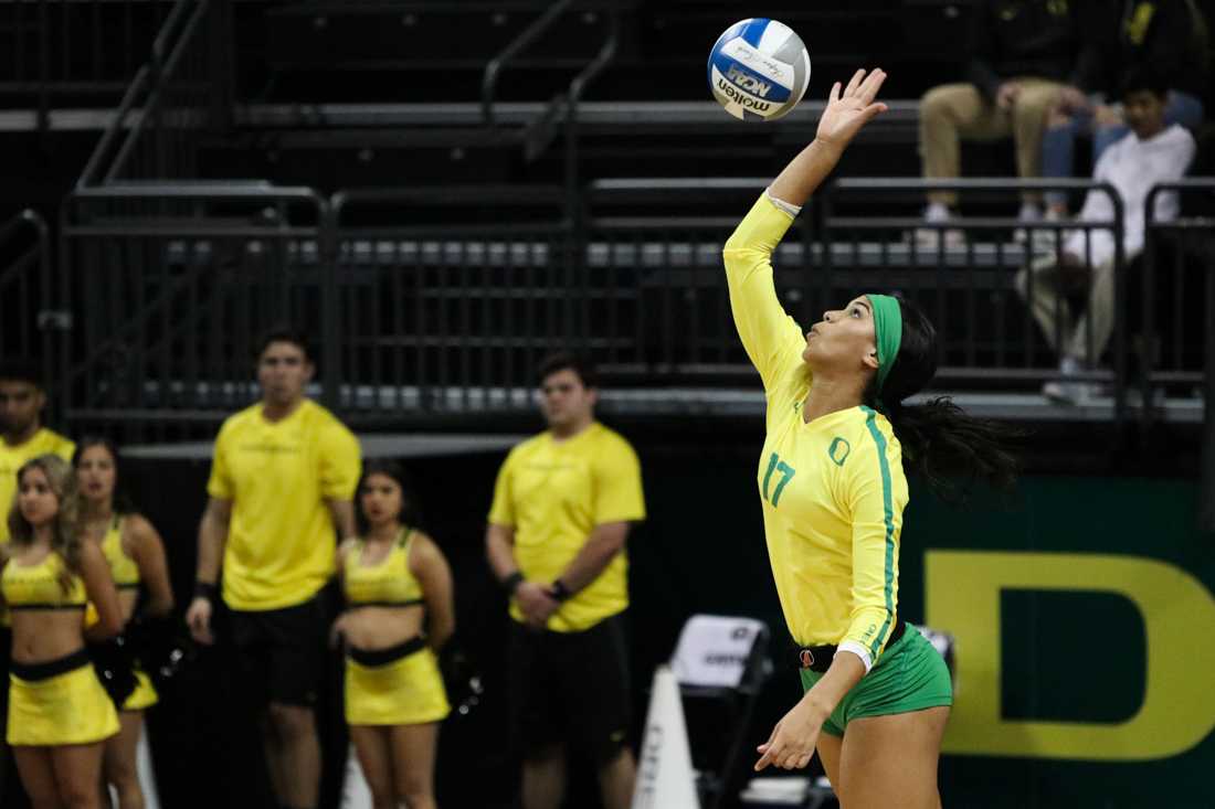 Oregon redshirt sophomore Brooke Van Sickle stepped out to serve. She bounced the ball a handful of times before serving it across the net. Moments later, Ronika Stone found the kill. Van Sickle served again. This time a service ace tied Oregon with Portland State at 5-5. Another serve form &#8230;