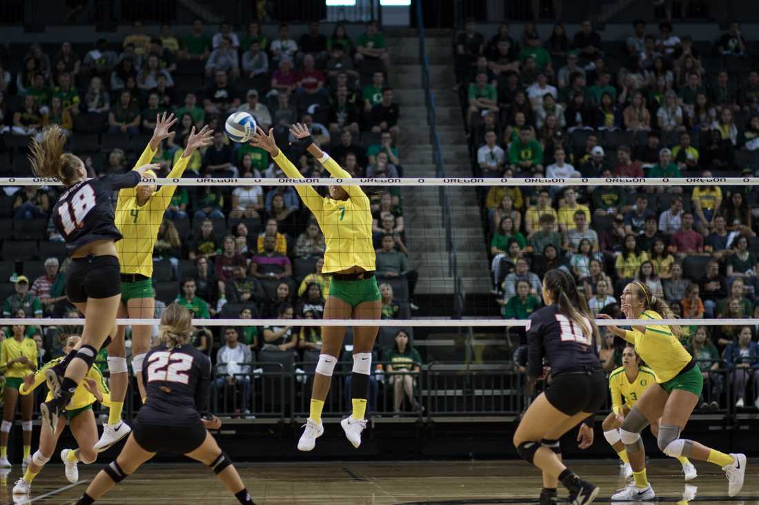 After a painful 1-3 loss in Utah, No. 16 Oregon volleyball swept California Friday night at Matthew Knight with set scores of 25-12, 25-22 and 25-22 in their first home win since&#160;a late-September 3-2 victory against Washington State. &#8220;I really liked our &#8216;teamness&#8217; tonight,&#8221; said Oregon head coach Matt Ulmer. &#8230;