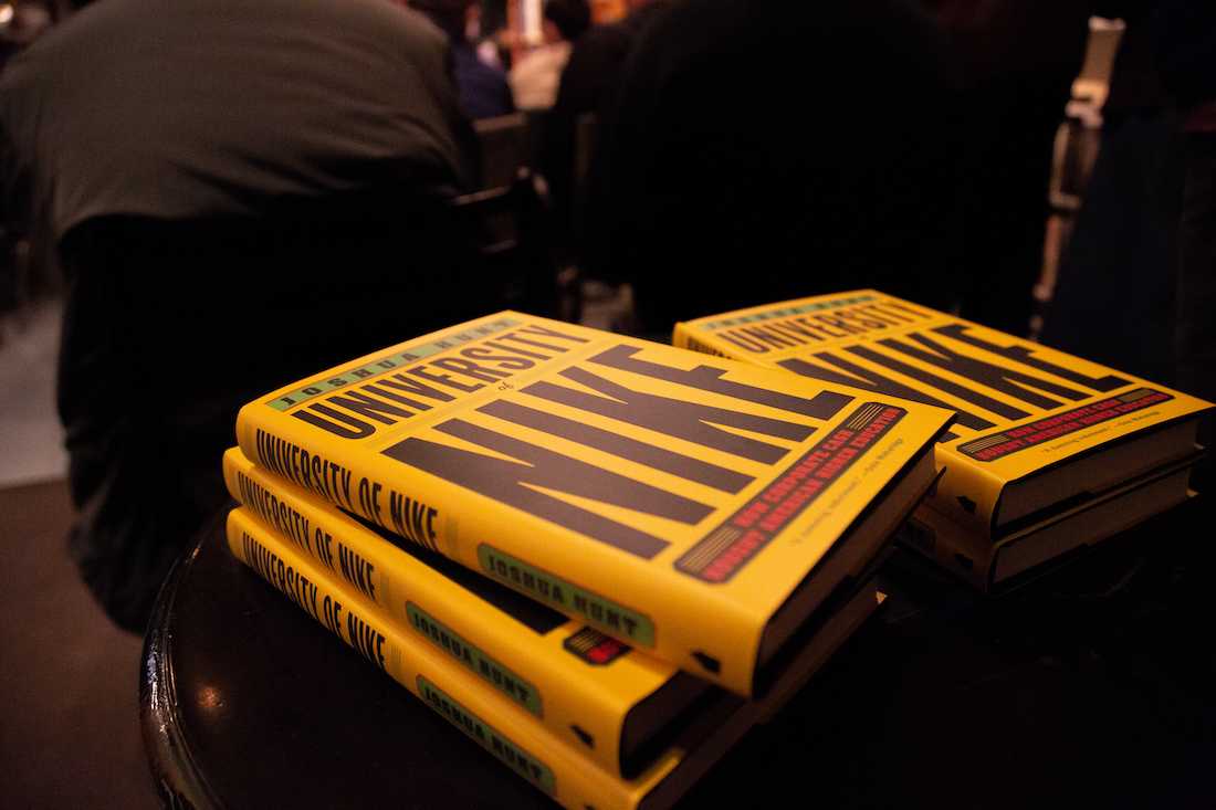 A discussion and reading of author Joshua Hunt&#8217;s &#8216;University of Nike&#8217; takes place at Tsunami Books in Eugene, Ore. on Oct. 23, 2018. (Sarah Northrop/Emerald)