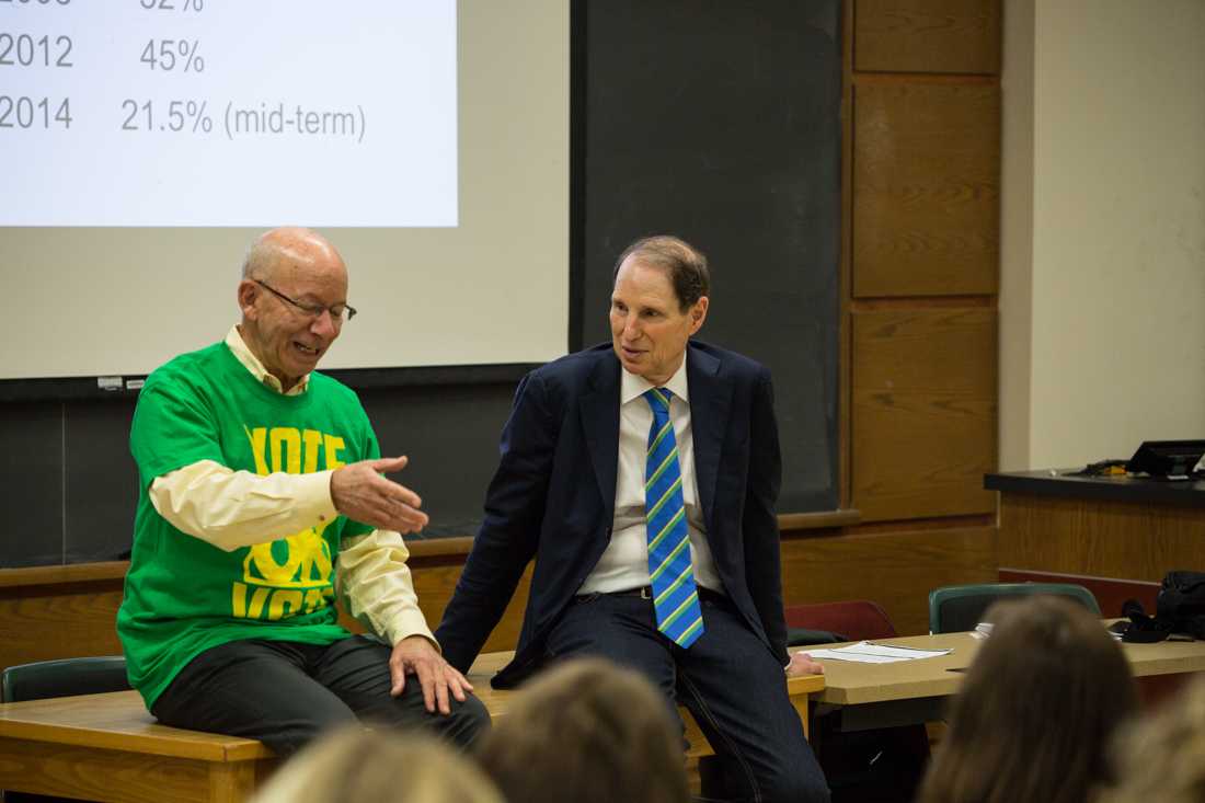 U.S. Sen. Ron Wyden and Rep. Peter DeFazio &#160;encouraged students to register to vote while on the University of Oregon campus Tuesday morning. The last day to register to vote in Oregon before the midterm election in November is Tuesday. &#8220;You always hear from politicians, &#8216;this is the most important &#8230;