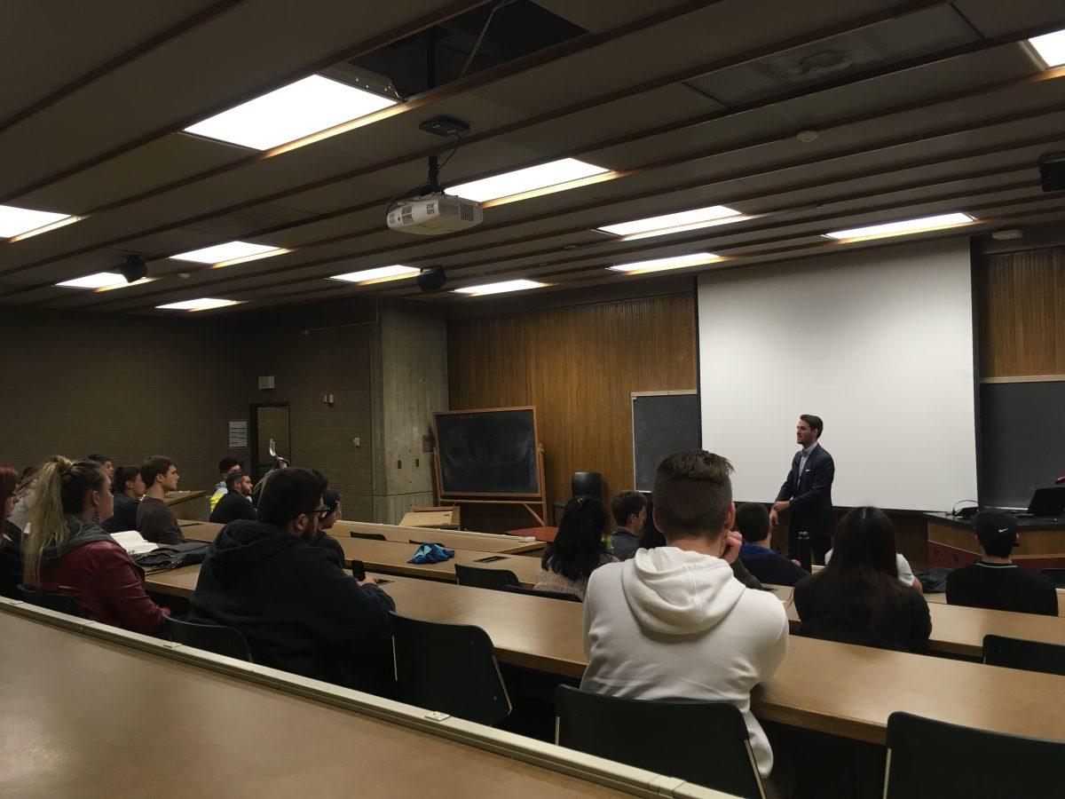 Cabot speaks to a group of students and community members Friday evening. (Franklin Lewis)