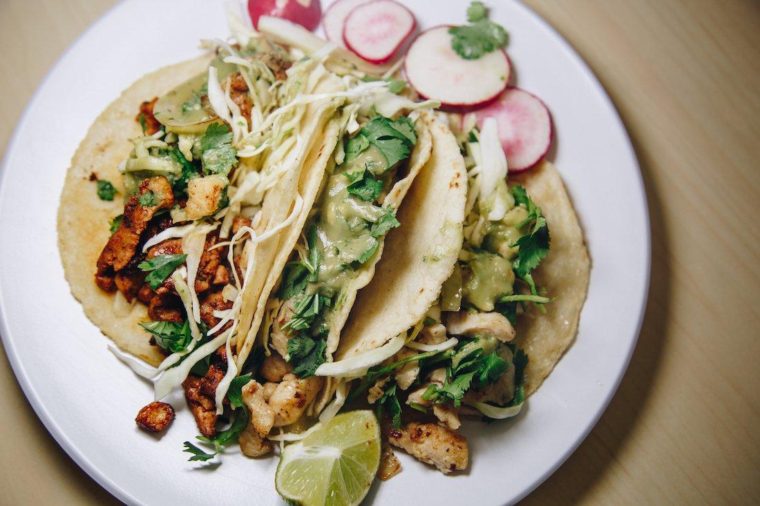 Chicken and pork tacos from El Buen Sabor Taqueria. (Sarah Northrop/Emerald)