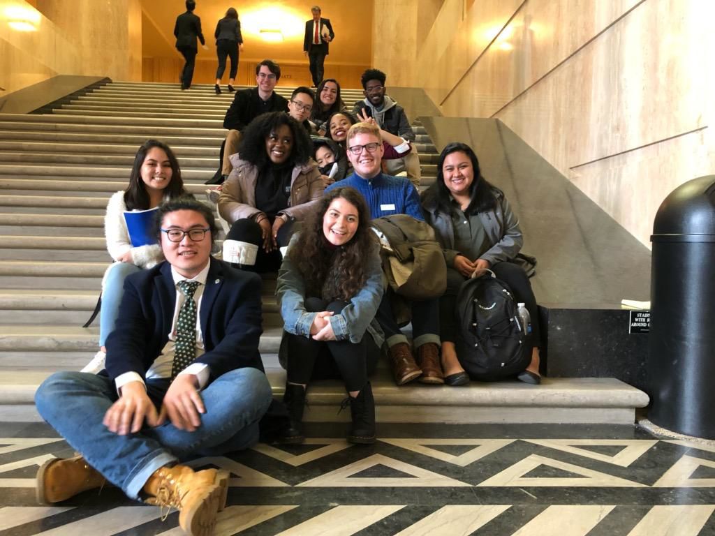 ASUO legislative officials at the State Capitol during the Oregon Student Association Lobby Day. (Courtesy of ASUO)