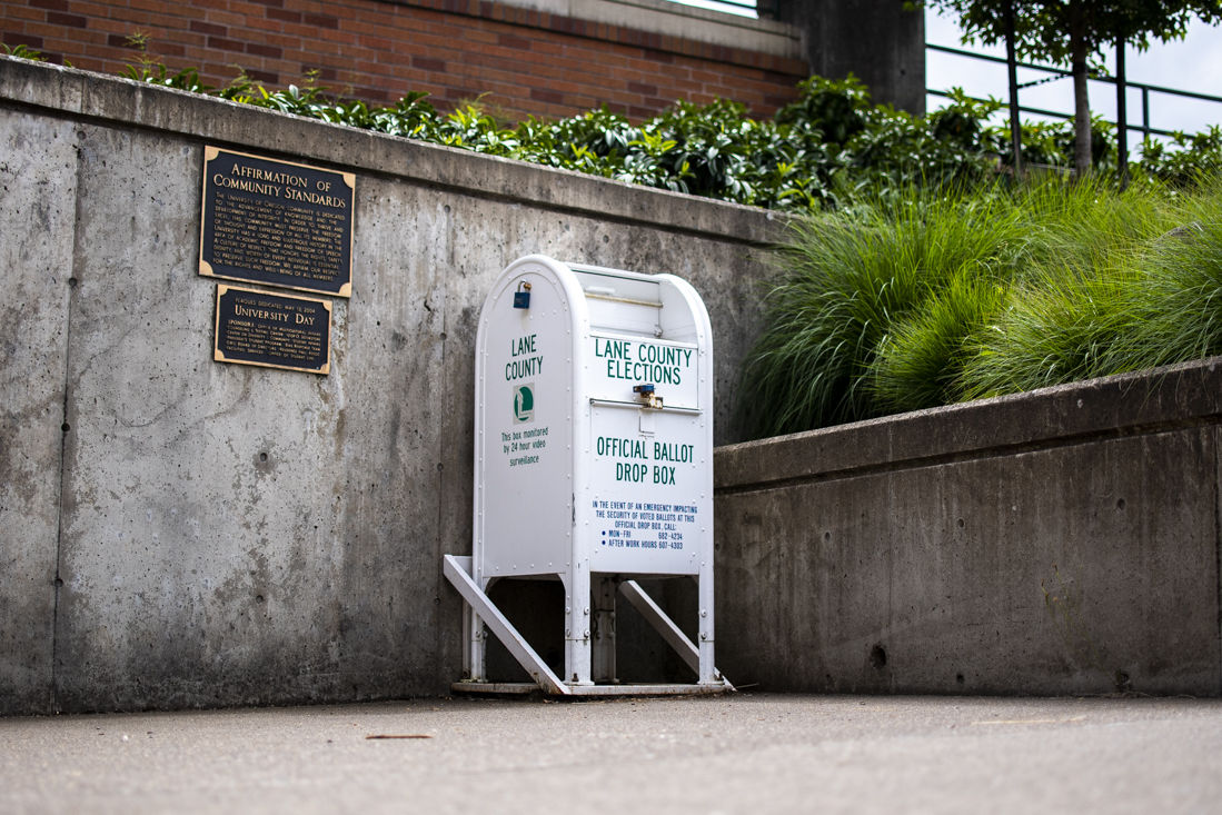 The ballot box that sits at Erb Memorial Union on the University of Oregon campus makes voting more accessible for students. (Brad Smith/Emerald)