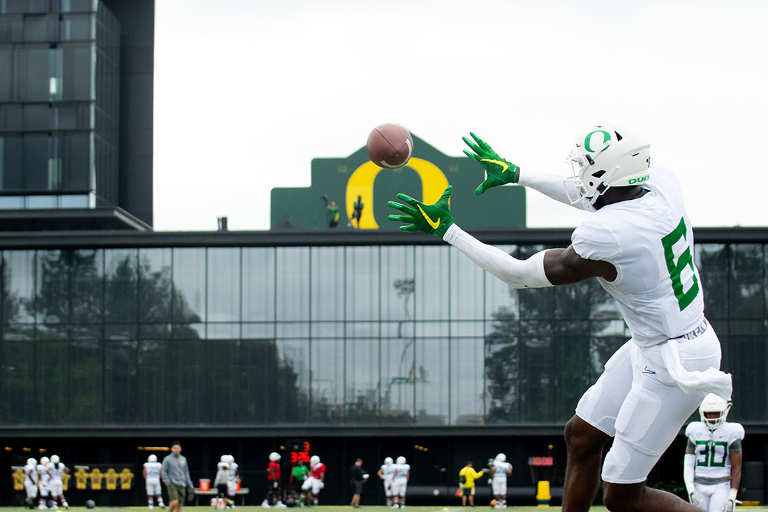 The Oregon Ducks football practice on Aug. 7, 2019. (Kimberly Harris/Emerald)