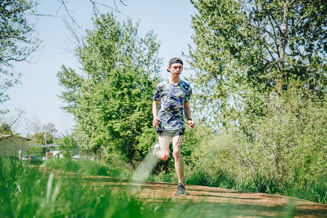 <p>Justin Gallegos is a member of the UO running club and has experience running the shorter distances associated with track and field. He became a Nike sponsored athlete in 2016. Since then, he’s advocated for athletic shoes built for people of all ages and abilities. (Sarah Northrop/Emerald)</p>