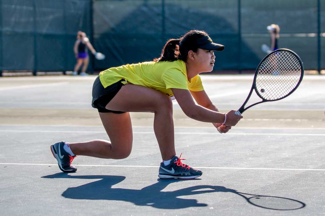 Oregon Ducks women&#8217;s Tennis faces Portland at the Oregon Student Tennis Center outdoor courts in Eugene, Ore. on April 17, 2019 for their last home game of the season. (Maddie Knight/Emerald)