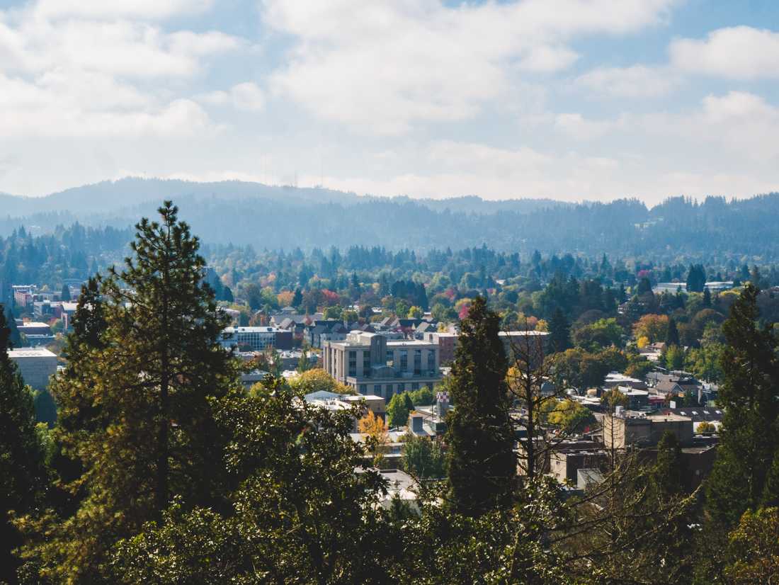 The city of Eugene as seen from Skinner's Butte Park. (Connor Cox/Emerald)