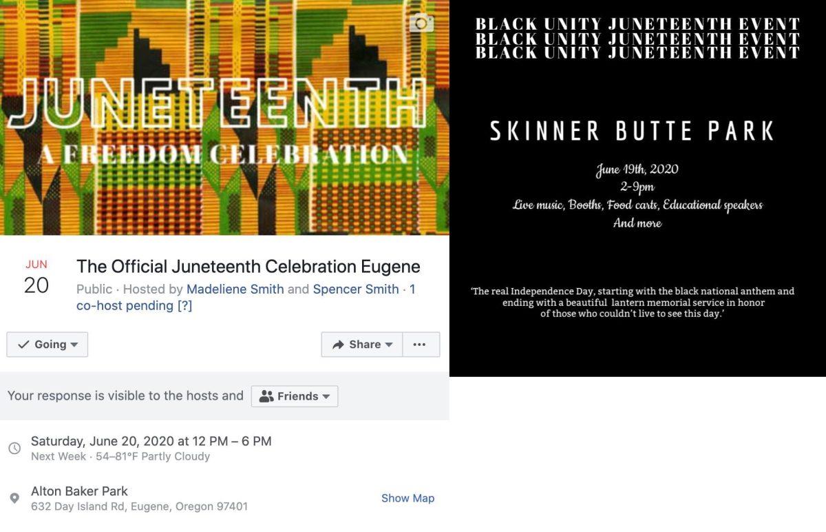 The Black-Led Action Coalition and Black Unity, two anti-racist groups in Eugene, are holding separate Juneteenth celebrations over the weekend. (courtesy: BLAC Facebook page, Black Unity Facebook page)