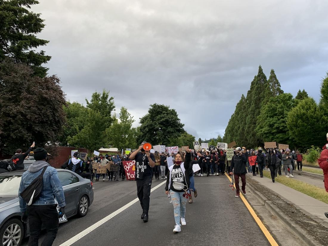 Protesters march against police brutality and white supremacy in Springfield, Oregon, Saturday, June 6, 2020. (Jack Forrest/Emerald)