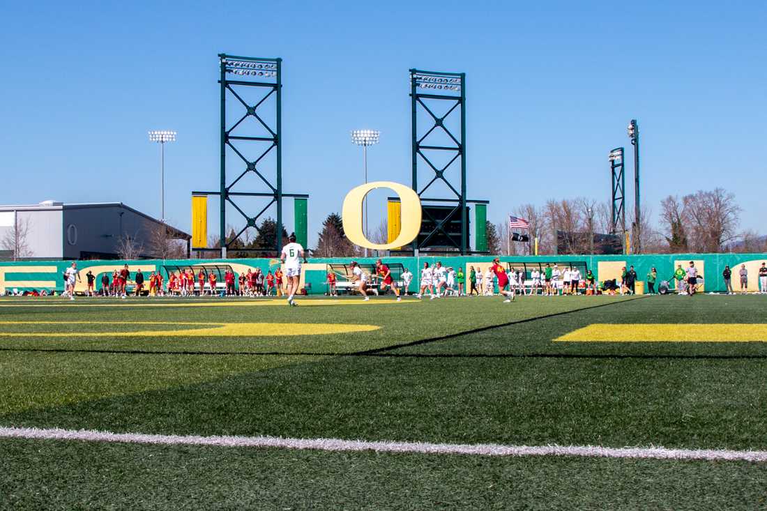 <p>Oregon women’s lacrosse hosts USC at Papé Field in Eugene, Ore. on March 17, 2019. (Maddie Knight/Emerald)</p>