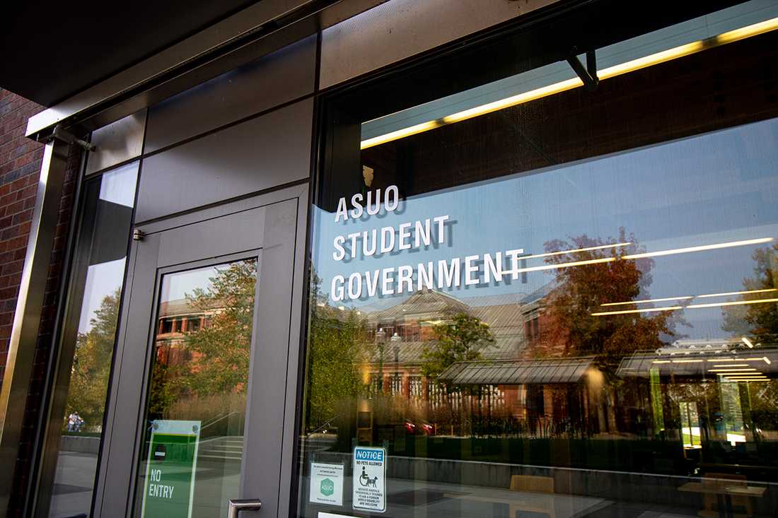 A "No Entry" sign hangs on the door of the ASUO student government's office due to the COVID-19 pandemic. Because the ASUO student government is operating remotely due to the COVID-19 pandemic, the offices will remain empty throughout fall term. (Will Geschke/Emerald)