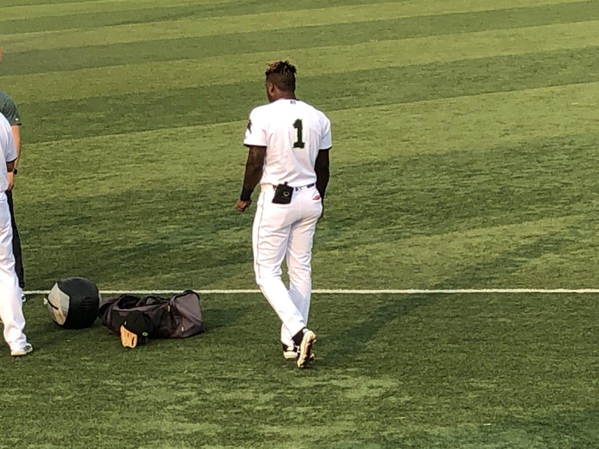 Marco Luciano, the Giants' top prospect and No. 11 prospect in all of baseball, warms up for his High-A debut for the Eugene Emeralds.