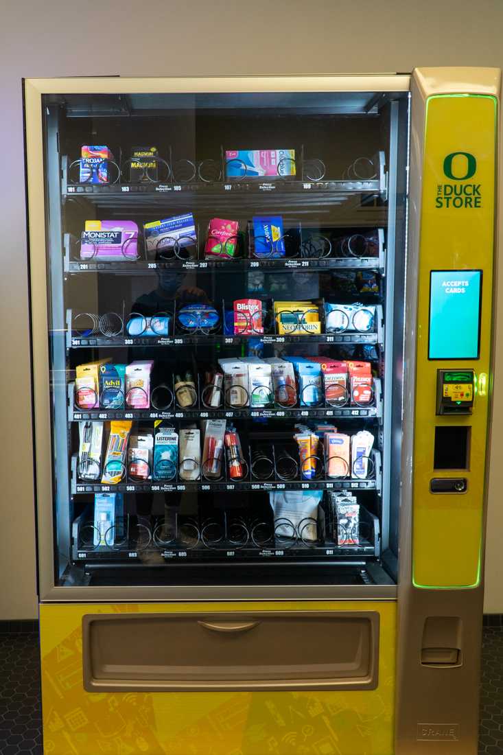 The Wellness Vending Machine is located in the Erb Memorial Union Fishbowl by the restrooms. Protection Connection is a University of Oregon program that provides students with low cost, or free, sexual protection resources. (Serei Hendrie/Emerald)