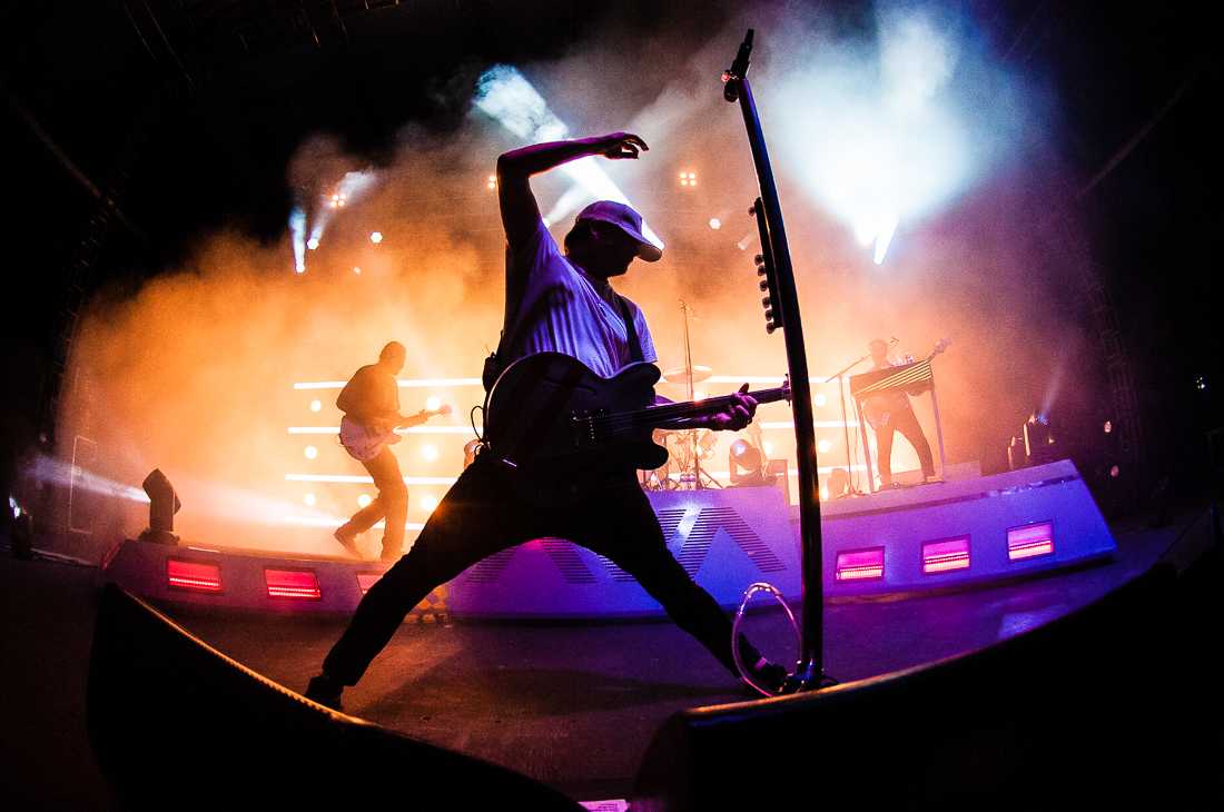 Tom DeLonge provides lead vocals, guitar, and synths for Angels &amp; Airwaves. Angels &amp; Airwaves performs at McMenamins Edgefield Concerts on the lawn in Troutdale, Ore., October second, 2021 with support from Bad Suns. (Ian Enger/Emerald)