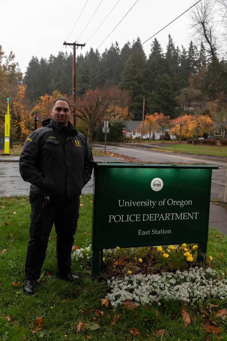 UOPD Community Service Officer Rex Manu operates out of the stations closest to campus. The presence of Community Service Officers on campus sparks controversies amongst student population (Maddie Stellingwerf/Emerald)