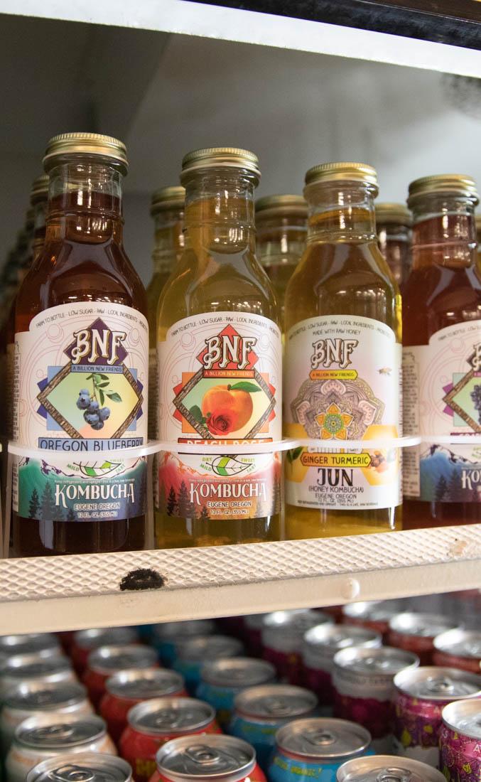 A Billion New Friends, displays its variety of flavor options at 'The Friendly Market' in Eugene, Ore. 'A Billion New Friends' is a local Kombucha brewery on many local grocery store shelves. (Maddie Stellingwerf/Emerald)