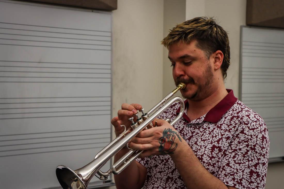 Martin King has been a trumpet player for 15 years and is currently in the LCC music program. Non-traditional students have found success at Lane Community College as they continue their musical theatre education. (Mary Grosswendt/Emerald)